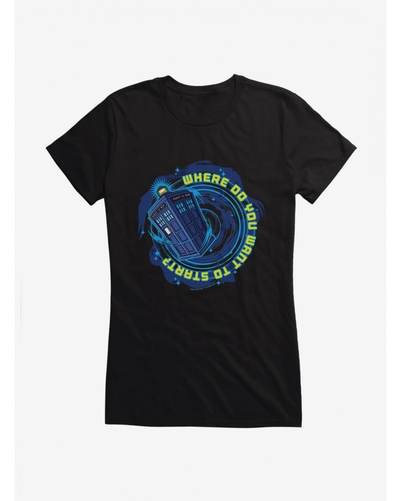 Doctor Who TARDIS Where To Start Girls T-Shirt $8.22 T-Shirts