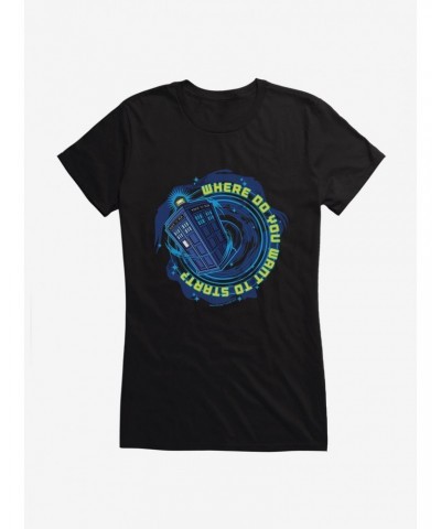 Doctor Who TARDIS Where To Start Girls T-Shirt $8.22 T-Shirts