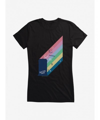 Doctor Who Thirteenth Doctor TARDIS Rainbow Script Girls T-Shirt $7.97 T-Shirts