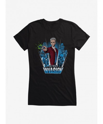 Doctor Who Twelfth Doctor Full Scale Invasion Cartoon Girls T-Shirt $9.46 T-Shirts