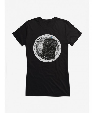 Doctor Who TARDIS Grayscale Sketch Girls T-Shirt $9.46 T-Shirts