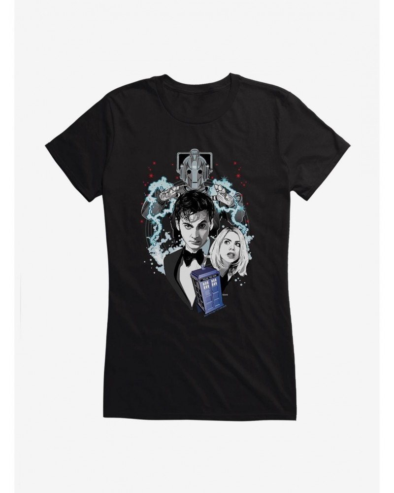 Doctor Who Tenth Doctor And Cybermen Girls T-Shirt $8.96 T-Shirts